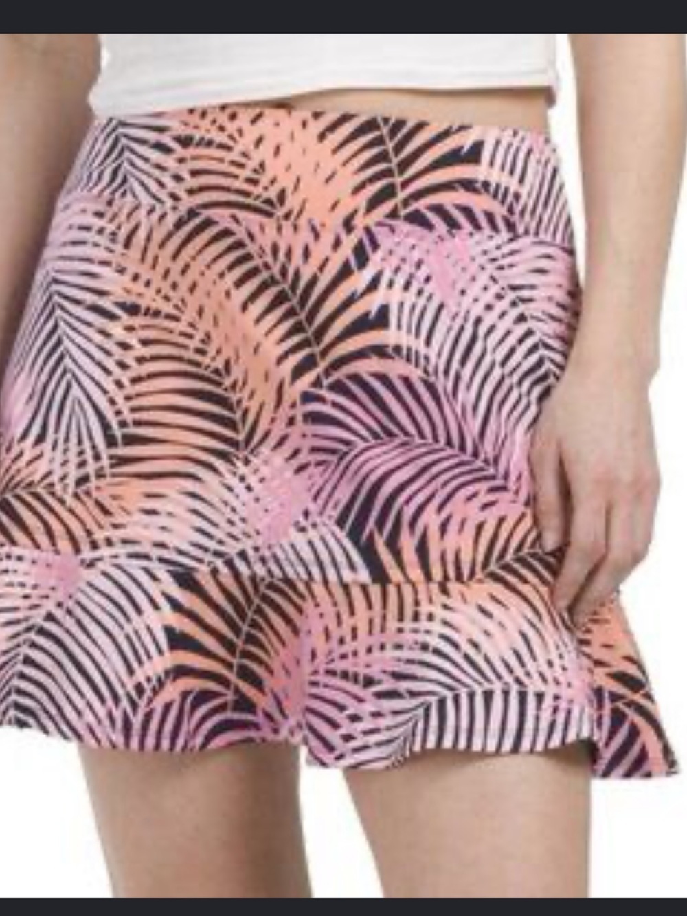Tommy Bahama Women’s Coral Pink Tropical Leaf Ruffle Athletic Mini Skort Size XL